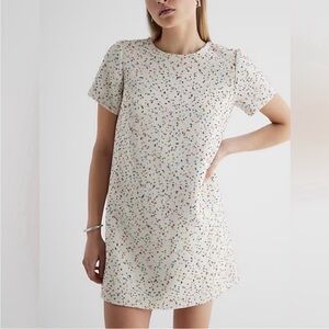 Express Speckled Boucle Crew Neck Mini Shift Dress
